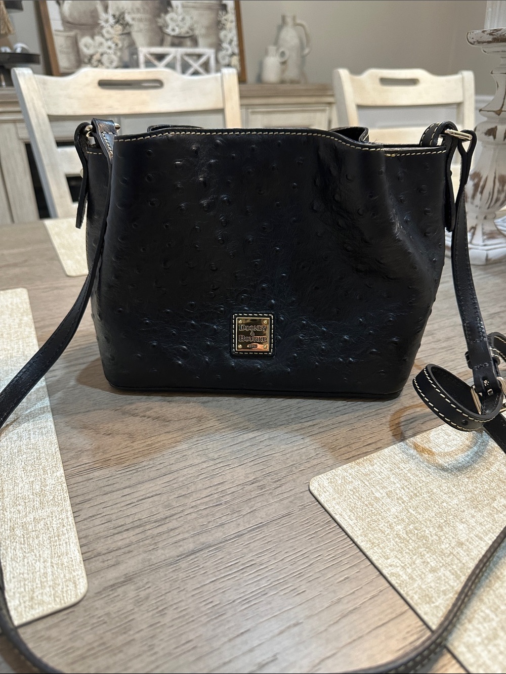 Dooney & Bourke Black Ostrich-Embossed Crossbody Bag
